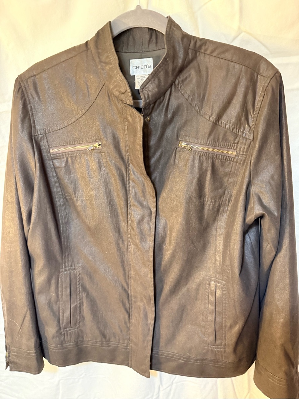 Chico's Faux Leather Zip-Pocket Jacket tailored eclectic grandpa fall flannel